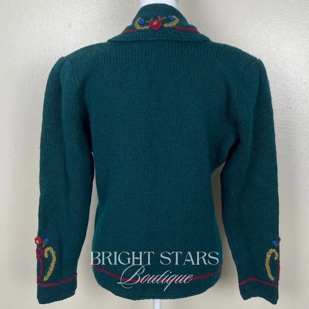 Rare Vintage Hand Embroidered Cardigan ASO Phoebe Buffay Friends Green Small